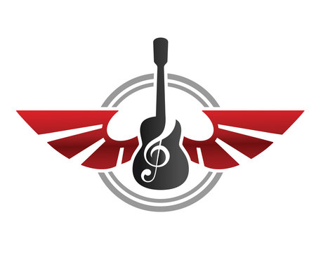 Modern Guitar Logo - Guitar Wing Badge With G Clef