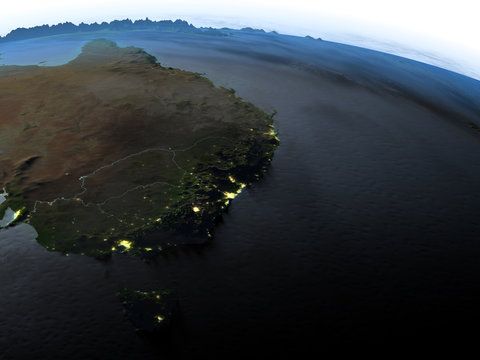 East coast of Australia at night on planet Earth