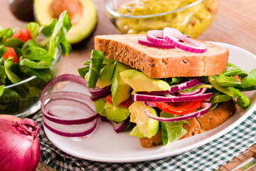 Veggie toast with avocado.