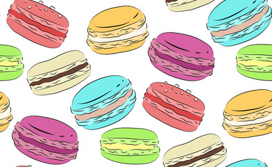 Seamless texture with a drawing of multicolored macaroons. Vector pattern for wrappers, fabrics, wallpaper and your creativity