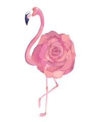 Watercolor exotic flamingo. Summer decoration print for wrapping, wallpaper, fabric, card