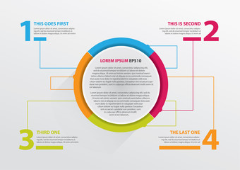 Vibrant infographics with round design, arrows and number options - vector layout.  