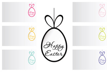 Easter egg with the word Happy Easter. Happy Easter symbol. Collection of Easter eggs isolated on white background. Vector image.