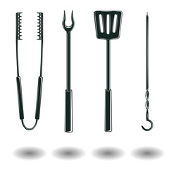 Set of Monochrome BBQ equipments signs