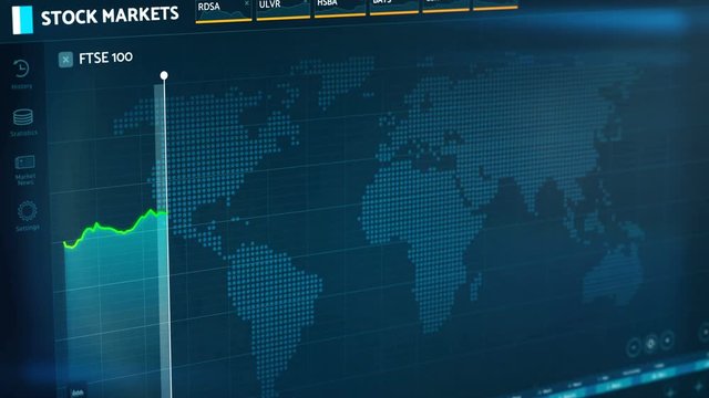 London stock market index plummets down after the Brexit vote, FTSE 100 fall. Electronic chart with British stock exchange fluctuations