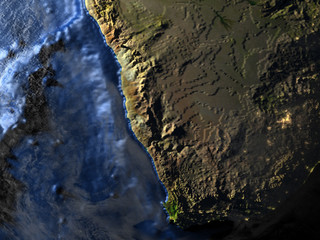 South Africa on Earth at night - visible ocean floor