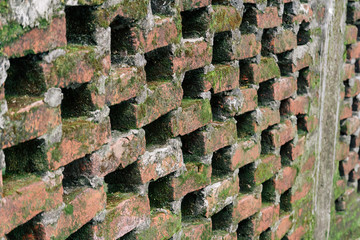 Old Brick Wall Side With Moss - 140593362