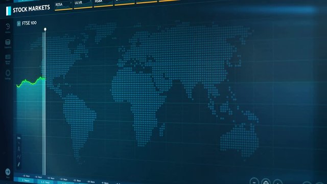 Stock exchange indexes of Great Britain falling on screen, unstable economy. Electronic chart with British stock market fluctuations after the Brexit vote