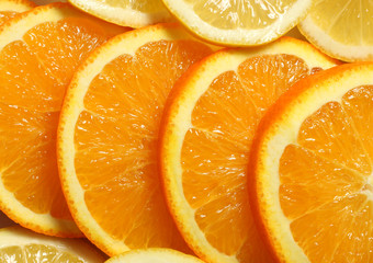 Fototapeta na wymiar slice orange and lemon on white