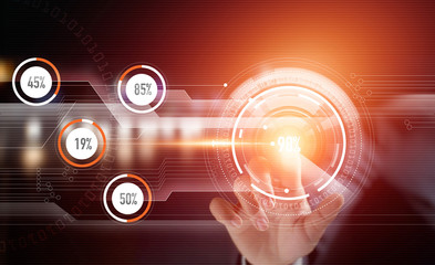 Businessman hand using modern future technology interface on virtual screen