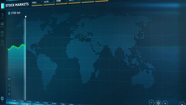 London stock exchange crash, FTSE 100 index plummets down, financial crisis. Electronic chart with British stock market fluctuations after the Brexit vote