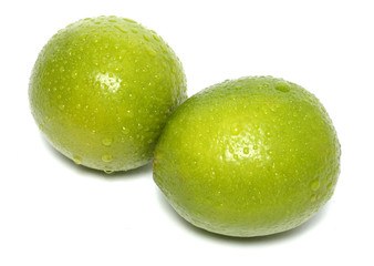2 green lime isolated on white background
