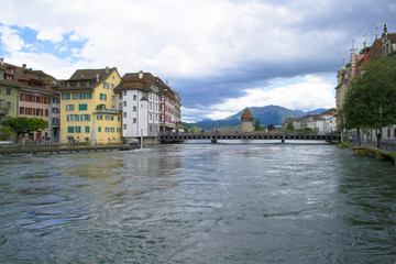 Fototapeta na wymiar A view on the River Reuss in the city of Lucerne in Switzerland