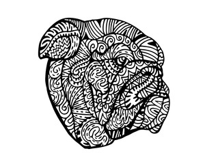 Ethnic Detail Zentangle Dog Doodle Illustration for coloring book, tattoo, sticker, shirt, and poster - Bulldog