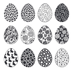 Hand drawn Easter eggs collection with  ornaments on white background.