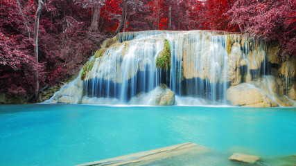 Landscape photo, Waterfall in autumn forest at Erawan waterfall National Park, Thailand