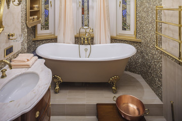 Classic bathroom interior, Old-fashioned bathtub spa