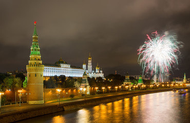 Fototapeta na wymiar Fireworks over Moscow Kremlin