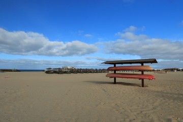 boards of surf on the  beach Santa Maria, Sal Island , CAPE VERDE









