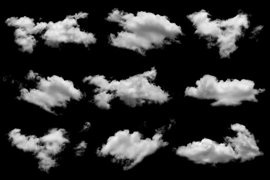 Collection of white cloud on black background