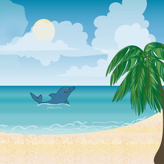 Fototapeta na wymiar Dolphin sea animal beautiful landscape