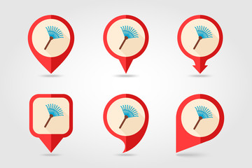 Garden rake flat vector pin map icon
