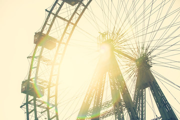 Retro Filter Of Fun Park Ferris Wheel In Prater Park Of Vienna