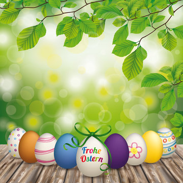 Wooden Ground Easter Eggs Green Nature Ostern