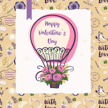 Text with love. Stylish seamless pattern with balloon for party event happy valentine day
