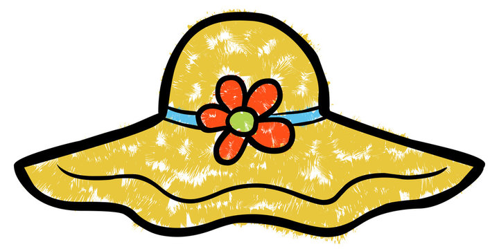 Farbige Zeichnung Strohhut mit Deko-Blume / Vektor, freigestellt
