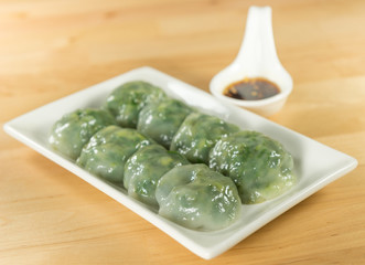 Steamed Dumpling stuffed with Garlic Chives and Taro and bamboo shoot
