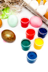 Colorful easter eggs  isolated on white background. Paint cans  with easter eggs. Handmade preparing