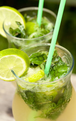 Fresh mojito cocktail in glass tumblers