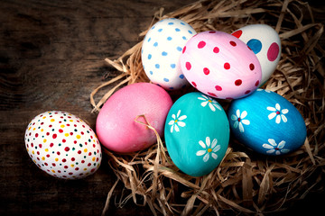Easter background with eggs and copyspace. Happy Easter!.