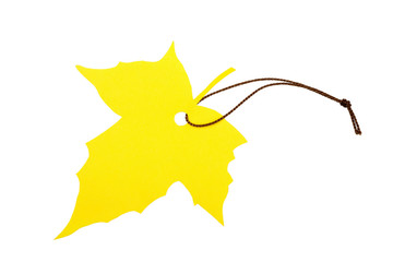 Leaf-shaped label tied with brown string