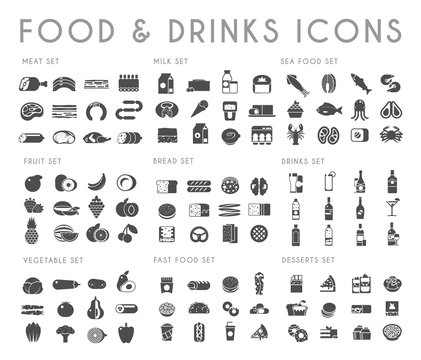 Food and drink black vector icons set.