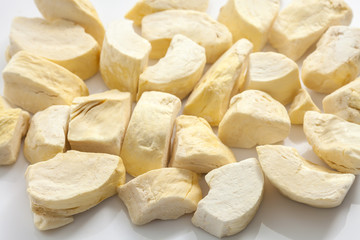 durian zibethinus king of fruit freeze dry on white background