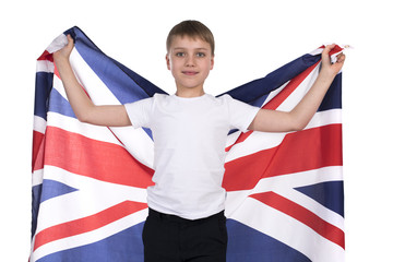 Handsome boy holding a British flag