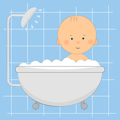 Naklejka premium Cute little boy in the shower.