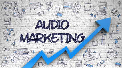 Audio Marketing Drawn on White Brickwall. 