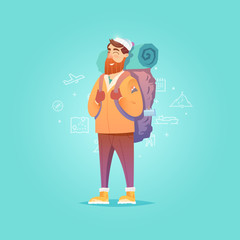 Illustration of Happy Backpacker