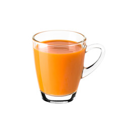 Fresh carrot juice glass. Isolated on white background