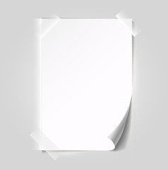 New white page curl on blank sheet  paper. Realistic empty folded page.
Transparent design sticker. Vector background graphic illustration eps10
