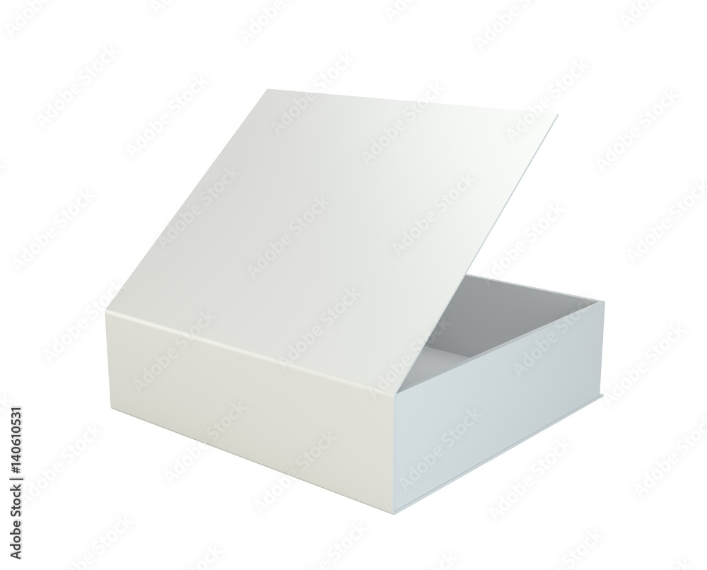 Poster empty open box isolated on white background. 3d rendering