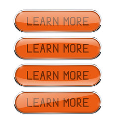 Fototapeta premium LEARN MORE orange oval buttons. Set of glass icons with chrome frame and reflection