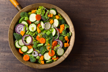 Close-up of sliced raw vegetables, top view