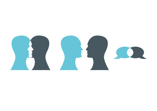 Man head silhouette. Illustration of talking heads. Set of communication icons