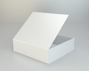 Empty open cardboard on gray background. 3d rendering