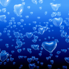 Heart bubbles underwater / 3D illustration of heart shaped bubbles rising toward ocean surface