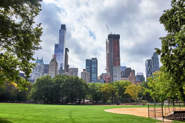 Manhattan skyline with towers just outside of Central Park